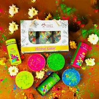 CraftVatika Natural Holi Color Herbal Gulal Pack of 3 (80g x 3 Packet) Pink Yellow Green Skin Friendly Non Toxic Gulal in Gift Packaging Box for Family Kids Couple Gift, 100% Safe