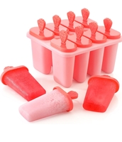 Clazkit Set of 8 Plastic Reusable Strawberry Ice Pop Makers, Homemade Popsicle/Frozen Ice Cream/Kulfi Candy for Children & Adults - Multicolor,15.8X11X8 Cm