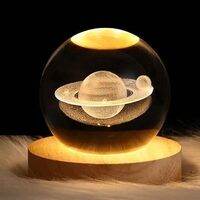 One94Store 3D Saturn Crystal Globe Lamp | Engraved Crystal Ball Night Light with Wooden Base | USB LED Table Lamp for Bedroom, Office, Home Decor & Gift Purpose (Saturn, Warm White)