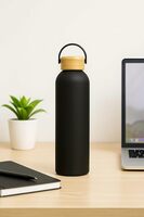 HUSH HUB 500ml Stainless Steel Hot & Cold Bottle with Wooden Lid | Leakproof & BPA Free