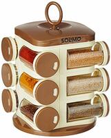 Amazon Brand - Solimo Plastic Revolving Spice Rack Set | 12 pieces | Tiered Shelf | Tabletop | Light Brown
