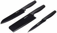 amazon basics 3 Pcs Carbon Knife Set | High Carbon Stainless Steel Blades | Soft Ergonomic Handle | Slicing Knife, Chef's Knife and Meat Cleaver Knife | Rust-Resistant