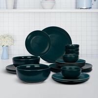 USHA SHRIRAM Ceramic Dinner Set (21 Pcs) | Microwave Safe Dinner Plates and Bowls Sets Cookware | Chip Resistant Dinnerware Sets | House Warming Gifts New Home for Couple Men Women (Teal)