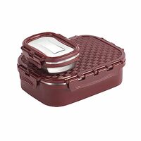 CELLO Matrix Medium Lunch Box, Maroon | Stainless Steel Lunch Box with Inner Separate Veg Box 