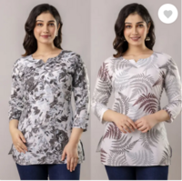 71% OFF - Pack of 2 Women Printed Cotton Blend Straight Kurta