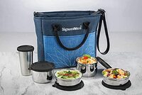 Signoraware Officier Stainless Steel Lunch Box with Bag, (Set of 5, 380 ml, 380 ml, 500 ml, 500 ml, 370 ml)