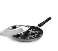 CELLO Non-Stick 12 Cavity Appam Patra Single Handle with Stainless Steel Lid