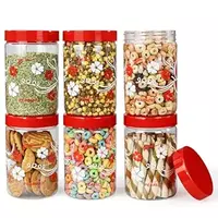 PEARLPET Blossom 800ml Plastic Kitchen Storage Jar Set – BPA-Free, Stackable (Set of 6, Red)
