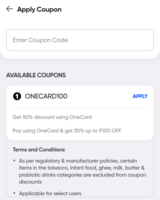 Swiggy Instamart - 50% off Upto 100 using OneCard( User Specific)