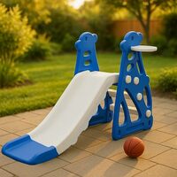 Kidsmate Super Slide for Kids 2-5 Yrs | Indoor & Outdoor Slide with Basketball Ring | Max Load 25kg - Blue & White