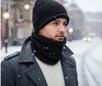 Fashlook Combo of Woolen Black Colour Casual Winter Cap With Neck Muffler