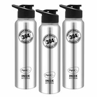 Pigeon Inox Hydra 1000 900 ml Sipper (Pack of 3, Black, Steel/Chrome, Steel)