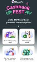 Phonepe cashback fest - get assured cash back (up to rs 100) on every payment (min rs 11)