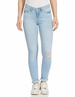VERO MODA Women's Skinny Fit High Rise Lighly Distressed Jeans