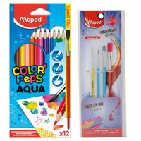 Maped Unqiue Painting Kit; A Set of 12 Aqua Colour pencils & 5 Mix Brushes|High Standard Quality |Triangular Shape|Rich Texture|Bright & Vibrant Shades|Effortless Painting| Water Soluble Colour Pencil