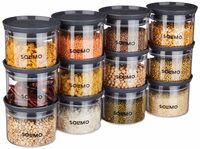 Amazon Solimo Plastic Storage Jar and Container Set I Air Tight & BPA Free Containers for Kitchen Storage Set I Grocery Kitchen Container Set I Multipurpose Jar, 500 Ml Each, Set 12, Grey