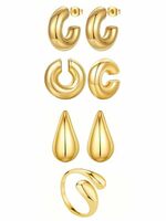 Shining Diva Fashion Gold Plated Latest Stylish Copper Earrings and Ring Set for Women and Girls (rrsd16032er)