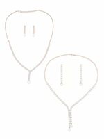 Zaveri Pearls Combo of 2 Rose Gold Tone Dazzling Cubic Zirconia Contemporary Lariat Necklaces & Earrings Set For Women-ZPFK21459