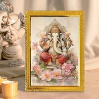 Art Street Lord Ganesha Ji Laminated God Photo Frame Wall Decor Mandir Pooja Poster Religious Painting Divine Hindu Temple Decoration Spiritual Blessings Home Office Gift (5.8x7.8 Inch)