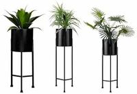 Solimo Metal Planters Pot Holder (Round Base) with Metal Plant Stand (Black, Set of 3) | Tall Indoor Plant Stand with Planter Pot, suited for indoor/outdoor 