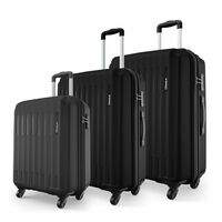 Safari Genius Alley Set of 3 (Cabin + Medium + Large) Trolley Bags, Hard Case Polypropylene, 4 Wheels, 360 Degree Wheeling Luggage, Suitcase for Travel, Black
