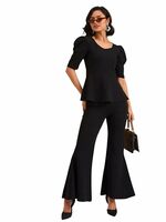 barcino Black Peplum Top with Bellbottom Pants
