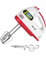 iBELL WHISK280 Hand Mixer, 280W, 7 Speed Control Plus Turbo, Beater/Blender/Electric Cream Maker for Cakes, stainless, Dough Hooks (White) 