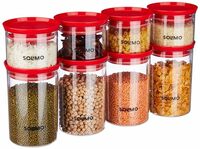 Amazon Brand - Solimo Plastic Storage Jar and Container Set I Air Tight & BPA Free Containers for Kitchen Storage Set I Grocery Kitchen Container, Set 8 (500 ML - 4 Pieces & 900 ML - 4 Pieces), Red