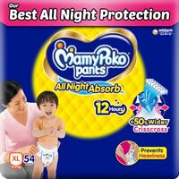 Mamypoko Pants All Night Absorb, Pant Style Baby Diapers XL Size, 54 Count