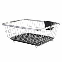 Kuber Industries Stainless Steel Dish Rack for Kitchen | Vessels Organizer Stands with Handle | Spoon Holder & Draining Tray Included | 17x22 Inch