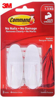 Command 3M Plastic Designer Wall Hooks, Holds upto 1.3Kg, 4 Strips Hook 2 (Pack of 1)(location specific)