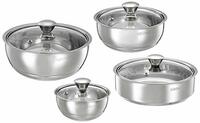 Amazon Brand - Solimo STAINLESS STEEL DOUBLE WALLED INSULATED SERVING BOWLS AND ROTI SERVER (SET OF 3 SERVING BOWLS 500 ML/900 ML/1.5 L AND ROTI SERVER 1.1 L)