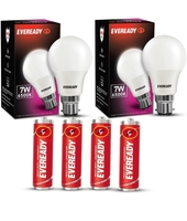Eveready B22 Base 7-Watt LED Bulb with 4 1015 AA Carbon Zinc Batteries (Cool Day Light) - Pack of 2 