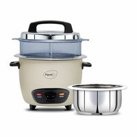 Pigeon Inox Pro Rice Cooker with Steamer, 1.8 litres | Stainless Steel Lid | 700 Watts | 1 Steel Cooking Pot | Measuring Cup | Spatula | Energy Efficient Cooking (Grey)