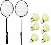 ShopGlobal 2 Double Shaft Badminton Racquet With 6 Pc Nylon Shuttle Badminton Kit
