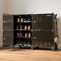 8 Shelf Shoe Rack Box Organizer with Strong Door Magnets & 5 Hook Steel Holder