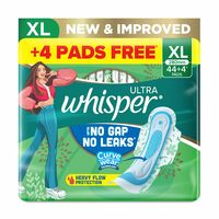 Whisper Ultra Upto No Gap No Leaks Sanitary Pads, 48 Xl Pads, For Heavy Flow Protection, With Curvewear ¢ Technology, Cotton Like Softness, Disposable Wrapper, Locks Odour & Wetness