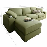 FURNY Junno 4 Seater Fabric LHS L Shape Sofa Set (Green)