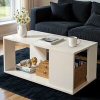 ABOUT SPACE Coffee Table - Portable Wooden Centre Table with Open Storage - Furniture - Sofa/Tea/Teapoy for Living Room, Home, Office (White - L 80 x B 40 x H 42 cm)