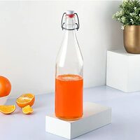 CELLO Aquaria Glass Water Bottle For Daily Use, 1000ml Transparent | Freezer Safe & Leakproof Flip Cap |Stylish & Unique Design |Durable & Scratch Proof |Fridge Bottle For Juice, Milk & Cold Beverages