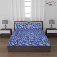 Zepto : Status Value Double Bedsheet 200 cm X 220 cm Dsn 4 Leaves Blue
