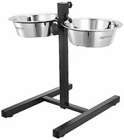 Amazon Basics Adjustable Double Diner for Food and Water for Dog & Cat | 2 X 1500 Ml | with H-Base and Two Removable Stainless Steel Bowls | LxWxH - 44.9 Cm X 26.5 Cm X 42.5 Cm