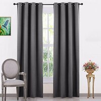 JUPON Curtains Room Darkening Premium Silk Blackout Curtains, 1 Piece Curtain | 8 feet Long - Grey