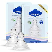 BUMTUM Nurture Anti Colic Teat/Nipple for Narrow Neck Bottle |4pcs- Medium Size |Bottle Nipple for Baby, 6m+ | Soft & Flexible Silicone| Leak Proof, Bpa Free