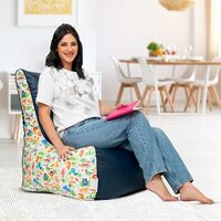 Amazon Brand - Solimo Premium Faux Leather Bean Bag Chair Filled with Beans | Capacity: Upto 6 Ft 3 in Height, 120 KG Weight | Animal Print | Blue