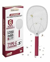 Weird Wolf Heavy Duty Mosquito Racket Bat | Rechargeable Electric Fly Swatter | Mosquito Killer Racquet with Type-C Charging and 6 Months Warranty (Maroon)