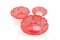 Nayasa Heart 3 Piece Plastic Fruit Basket Set | Fruit Basket for Kitchen | Plastic Tokri for Vegetables | Plastic Baskets for Vegetables | 29.8 cm X 29.8 cm X 8 cm | Red