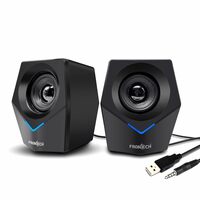 FRONTECH 2.0 Multimedia Speakers: 10W USB-Powered PC/Laptop/Mobile Speakers with 3.5mm AUX & Blue LED Lighting. (SPK-0011)