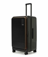 MOKOBARA The Access Trunk Expandable Luggage - Black | Unisex Polycarbonate Hardshell Sided Inline Suitcase with Built in TSA Lock Travel Inline Suitcase (Black and Yellow) H-77 cms Large
