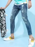 KETCH Men Blue Tapered Fit Mildly Distressed Heavy Fade Stretchable Jeans